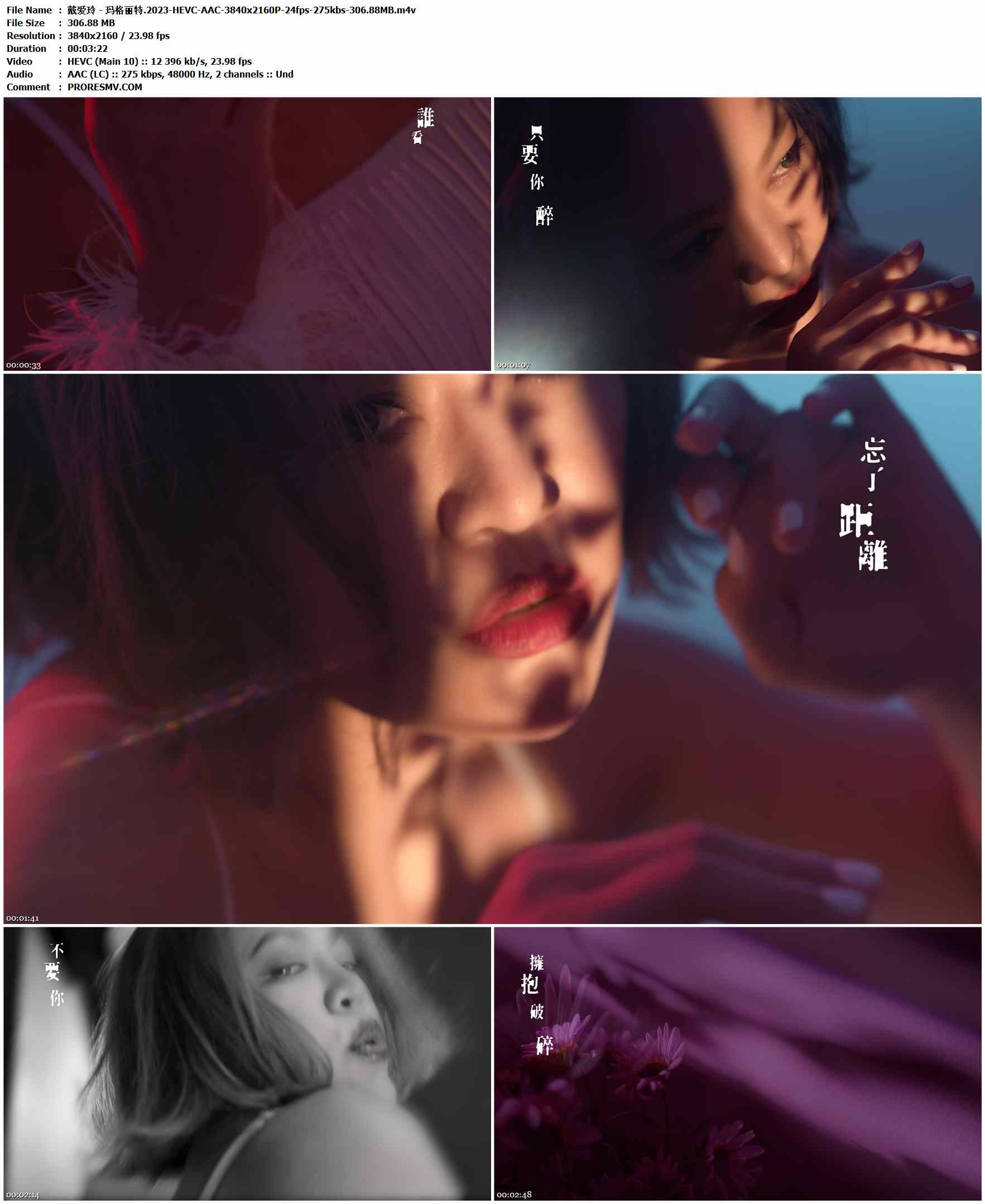 戴爱玲 - 玛格丽特.2023-HEVC-AAC-3840x2160P-24fps-275kbs-306.88MB官方MV_高清MV